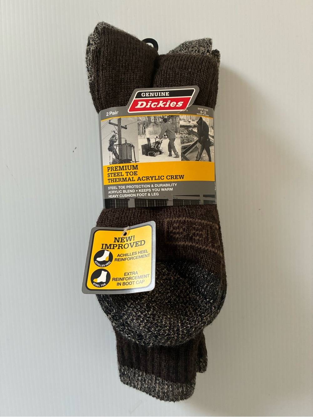 Dickies Men's Steel Toe Thermal Crew Socks 2 Pair Brown Acrylic Work Boot Socks